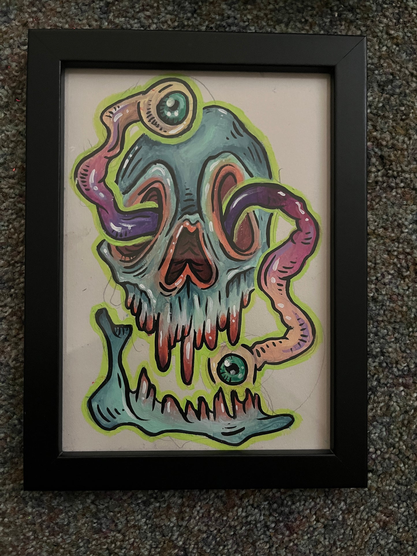 5”x7”skull gouache painting on paper original art