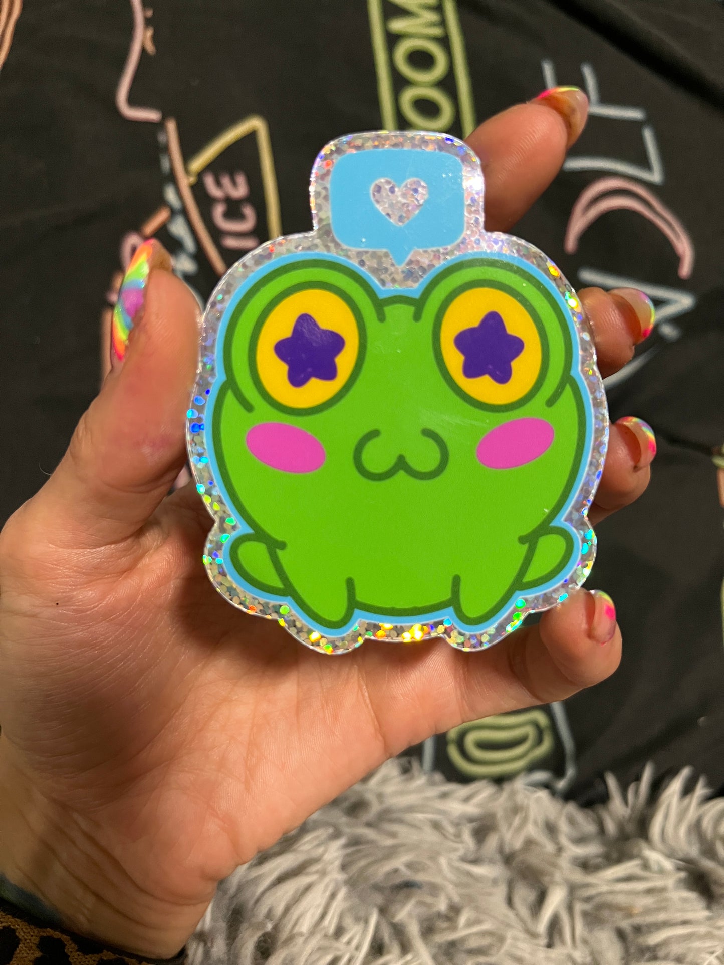 3” glitter hollow kawaii frog sticker