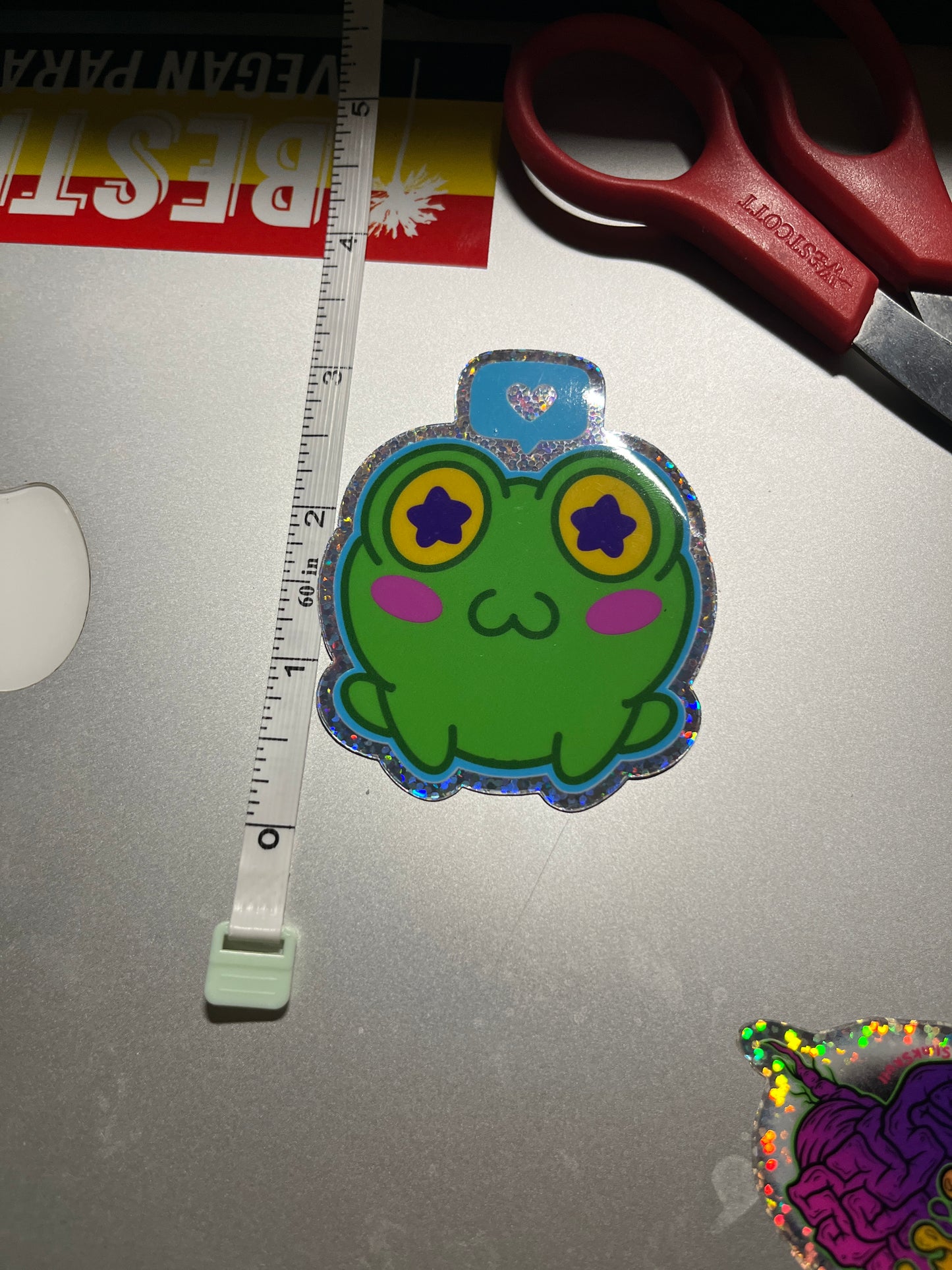 3” glitter hollow kawaii frog sticker
