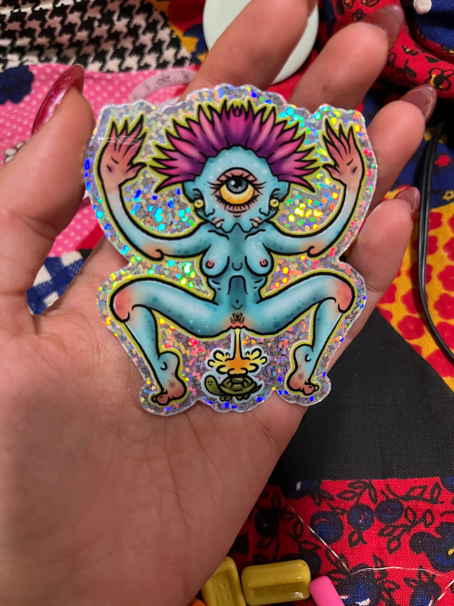 3” glitter holo turtle pee vinyl sticker