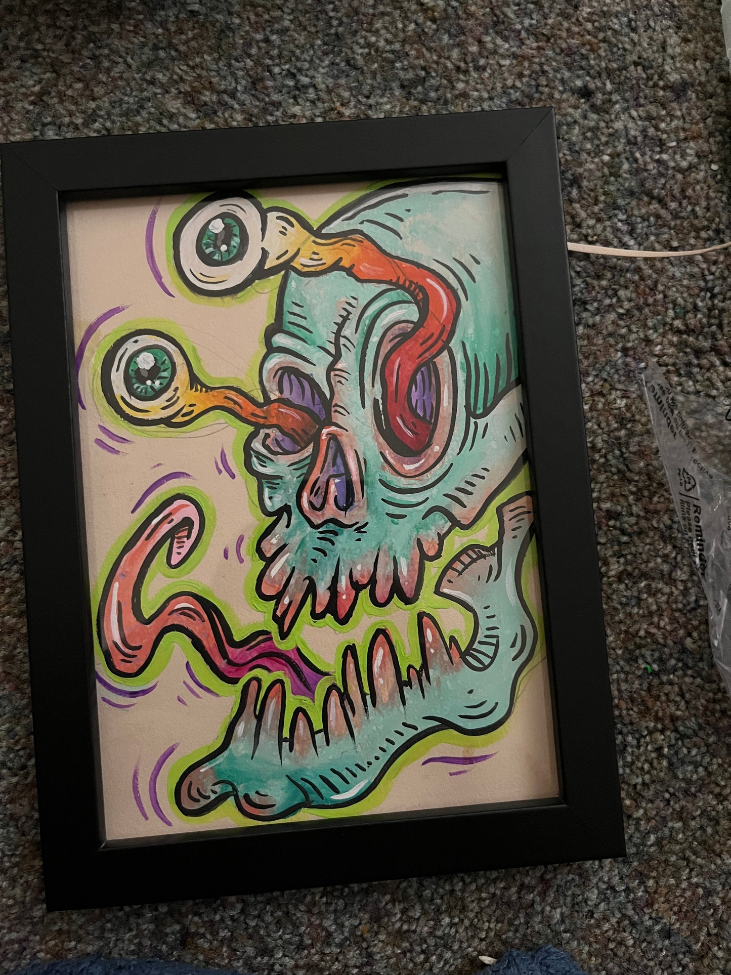 5”x7” gouache skull painting on paper original art