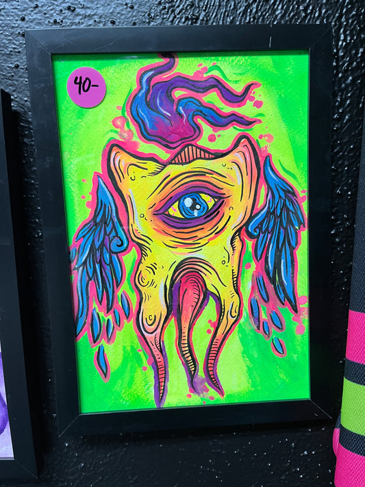 7”x10” neon black light tooth original gouache painting