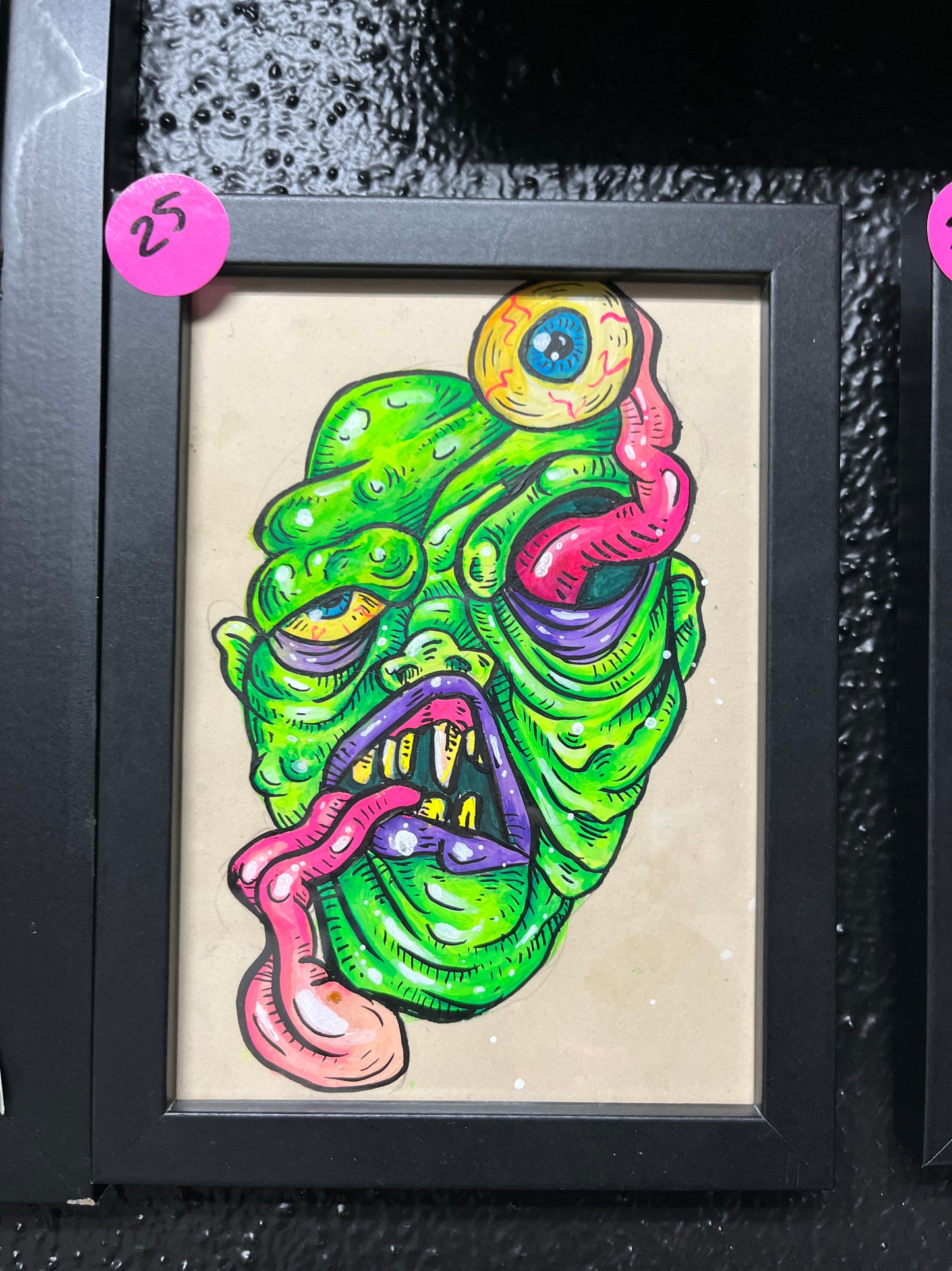 5”x7” framed original art Monster Hero gouache painting on paper