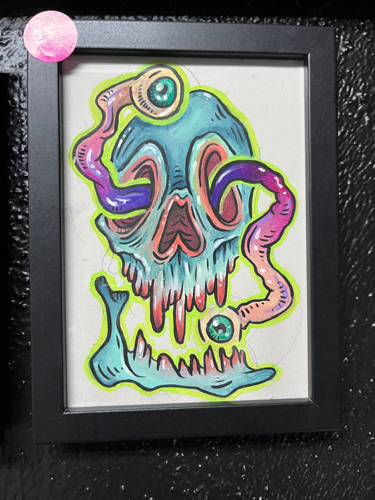 5”x7”skull gouache painting on paper original art